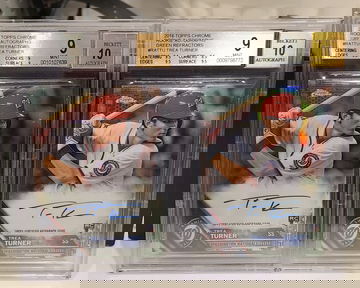 (2) 2016 Trea Turner Topps Chrome Green Refractor Rookie Auto #/99 BGS 9 Mint RC Phillies