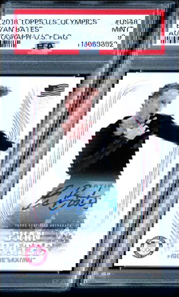 2018 Topps US Winter Olympics Evan Bates U.S. Flag Auto Autograph PSA 9