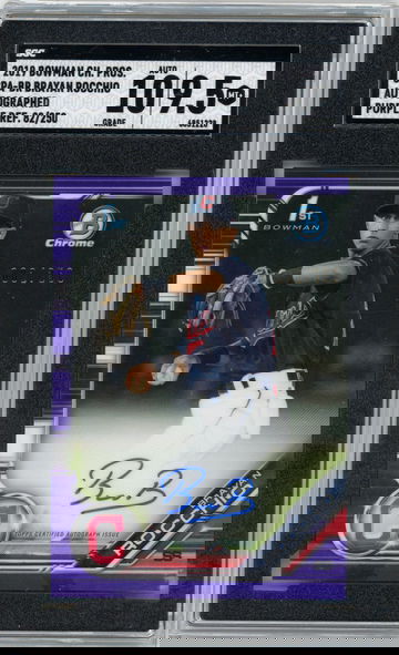 2019 Bowman Chrome CPA-BR Brayan Rocchio Auto Purple Refractor #'d 82/250 SGC 10 / 9.5 Guardians