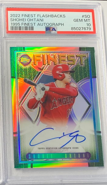 2 cards Pop 3! SHOHEI OHTANI REFRACTOR AUTO /25 & RED #3/5 ON CARD PSA 10! AUTO IS #10/25 2022 FINEST FLASHBACKS