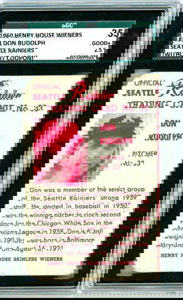 1960 Henry House Wieners Don Rudolph #33 Seattle Rainers SGC 35 P1266