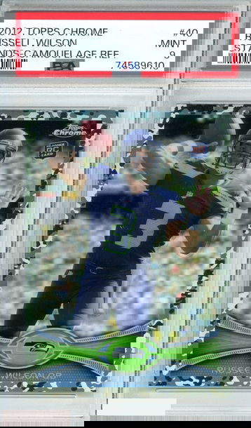 2012 TOPPS CHROME RUSSELL WILSON#40 STANDS-CAMOUFLAGE REF 3 OF 499 RC PSA 9 MINT
