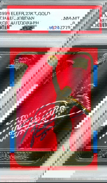 1999 FLEER 23KT GOLD MICHAEL JORDAN # RED FOIL AUTO (NO LONGER GRADING) PSA 8 NM-MT