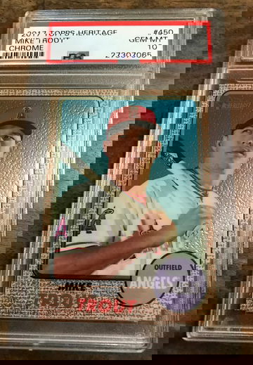 2017 TOPPS HERITAGE CHROME MIKE TROUT PSA 10 GEM MINT /999