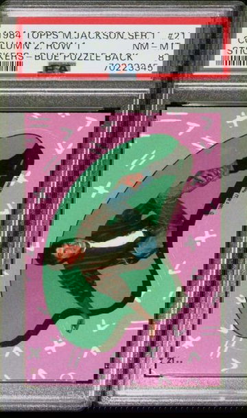 1984 TOPPS MICHAEL JACKSON STICKER COLUMN 2 ROW 1 BLUE PUZZLE BACK #21 PSA 8