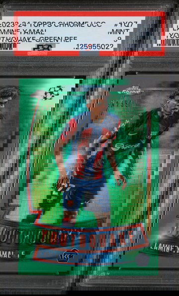 2023 Topps Chrome UEFA Club Competitions Youthquake Green Ref Lamine Yamal #YQ7 /99 PSA 9