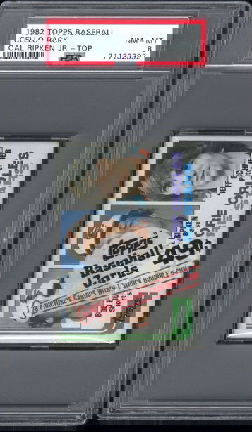 RARE 1982 Topps Cal Ripken Jr. RC on top Cello PSA 8