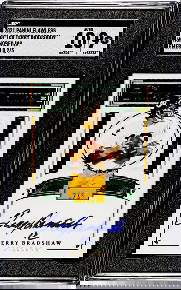 Terry Bradshaw 2/5 Auto Panini 2021 Flawless Football Card SGC 9/10 Emerald