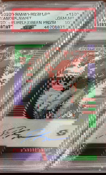 2020 Prizm Purple Green Auto / 199 Lions D'ANDRE SWIFT RC Card PSA 10 GEM MINT 