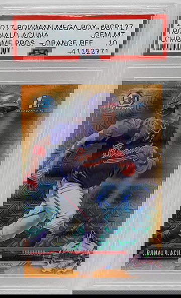 2017 Bowman Chrome Mega Box #BCP127 Ronald Acuna Prospect Orange Refractor #22/25 PSA 10