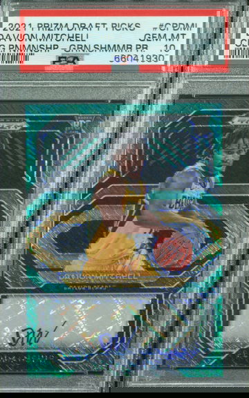 2021 Panini Prizm Draft Davion Mitchell Green Shimmer Auto 2/5 PSA 10 Gem Mint