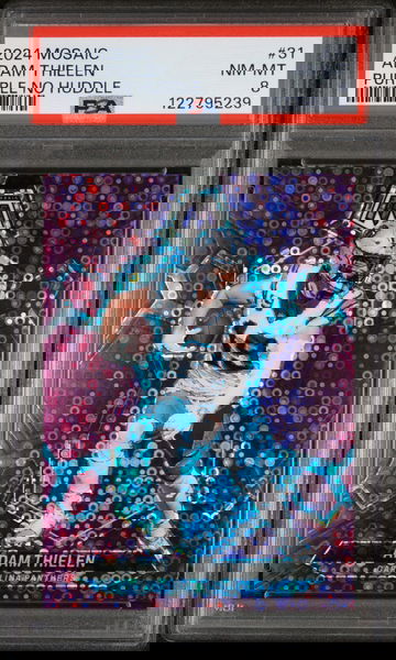 2024 Mosaic #31 Adam Thielen Purple No Huddle /50 PSA 8