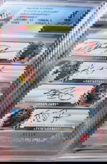 2004 Michael Jordan / Kobe Bryant / LeBron James / Kevin Garnett SP Authentic Quadruple Signatures BGS 8