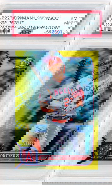 2022 Bowman Chrome NSCC #MT Mike Trout Wrapper Redemption Gold Refractor PSA 9 MINT!