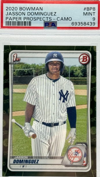 2020 BOWMAN JASSON DOMINGUEZ PAPER PROSPECTS - CAMO #BP8 PSA 9 MINT