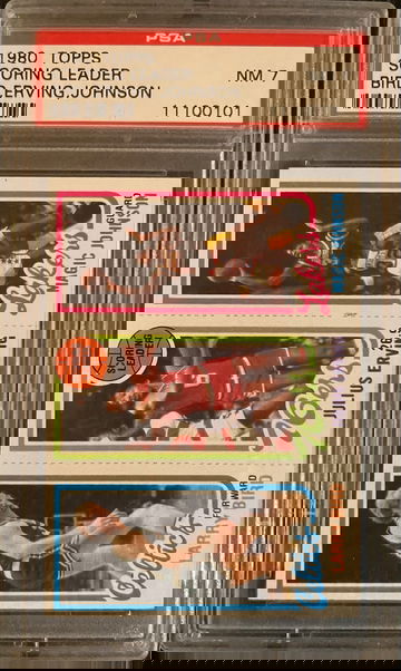 1980 Topps Scoring Leader Larry Bird Magic Johnson RC Julius Erving HOF PSA 7