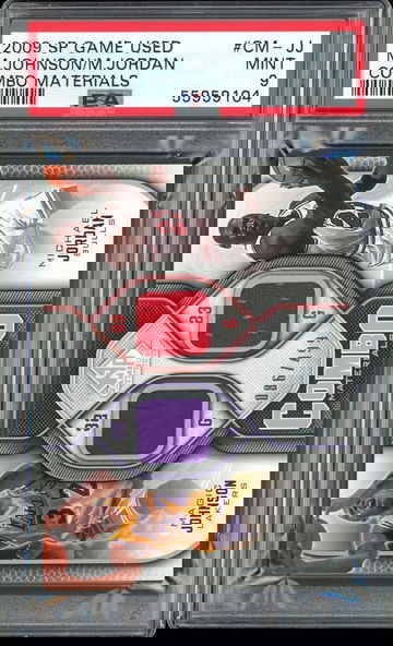 2009 Upper Deck SP Game Used /499 Michael Jordan Magic Johnson Combo Materials PSA 9 Patch