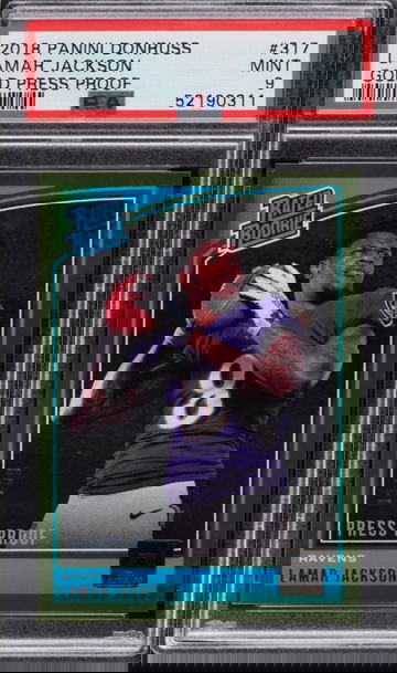 4959  2018 Donruss Gold Press Proof Lamar Jackson ROOKIE /50 #317 PSA 9 MINT