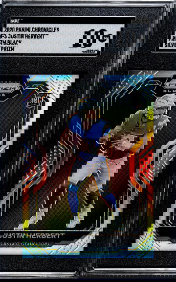 2020 Panini Chronicles PB-3 Justin Herbert Prizm Black Silver Prizm SGC 10 GEM MINT! POP 50