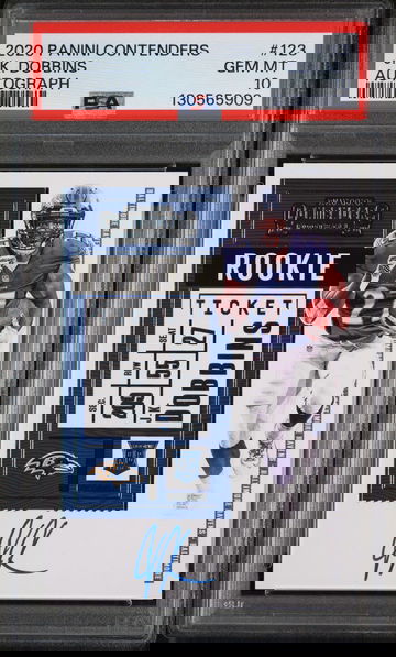 2020 Panini Contenders Team Logo Rookie Ticket Autograph J.K. Dobbins #123A PSA 10