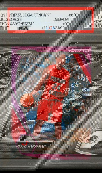 2021 Panini Prizm Draft Picks Purple Wave Prizm Paul George #69 PSA 10