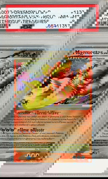 2007 POKEMON DP MYSTERIOUS TREAS MAGMORTAR LV X-HOLO #123 PSA 8 NM-MT