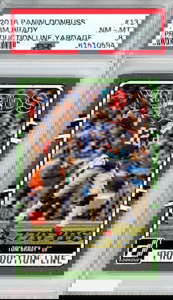 2016 PANINI DONRUSS PRODUCTION LINE YARDAGE TOM BRADY #13 PATRIOTS PSA 8 NM-MT