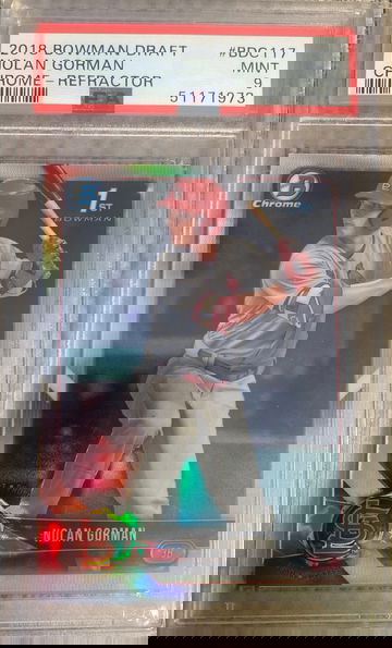 2018 bowman chrome draft Nolan Gorman refractor psa 9 mint bdc117