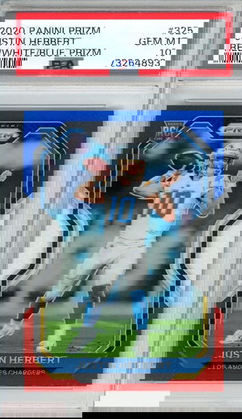 2020 PANINI PRIZM JUSTIN HERBERT #325 RED WHITE BLUE PRIZM ROOKIE RC PSA 10