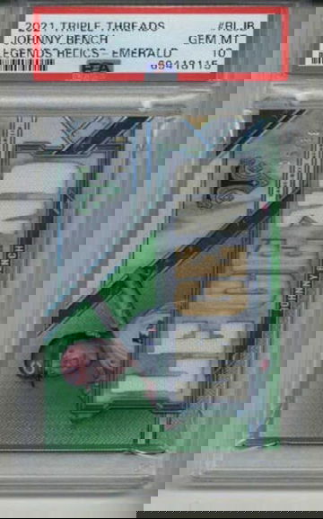 2021 TOPPS TRIPLE THREADS LEGENDS RELICS EMERALD JOHNNY BENCH /18 PSA 10