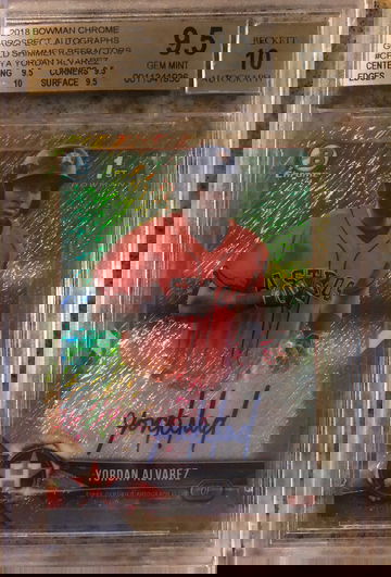 2018 Bowman Chrome Yordan Alvarez Rookie RC Auto Gold Shimmer Refractor BGS 9.5 + 10 Auto & 10 Edges 