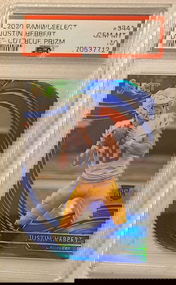 JUSTIN HERBERT 2020 SELECT BLUE DIE CUT FIELD LEVEL RC ROOKIE #344 PSA 10 PRIZM