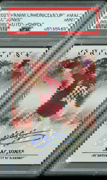 2021 Panini Chronicles Draft Picks Origins Rookie Autographs Mac Mac Jones Purple 04/10 PSA 9