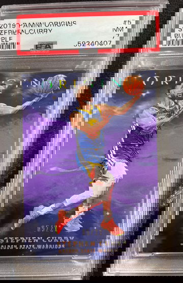 2019-20 PANINI ORIGINS STEPHEN CURRY PURPLE FOTL EXCLUSIVE /21 PSA 7 NM POP 1