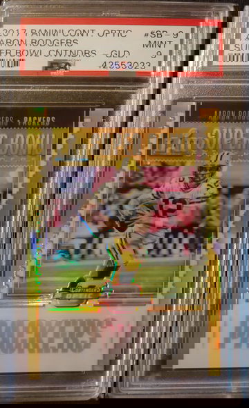 2017 Contenders Optic Aaron Rodgers Super Bowl gold prizm /10 PSA 9