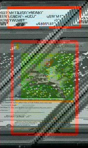 💎🤑 2022 Metazoo Promo GREEN GOBLIN 😈-FULL HOLO PAYMONEYWUBBY 💵🌲 PSA 10 👻