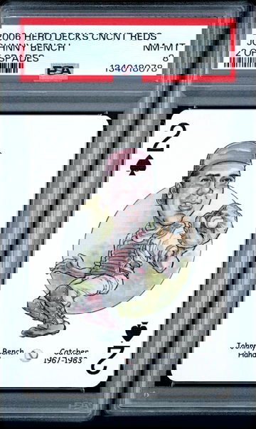 2006 Hero Decks Cincinnati Reds Playing Cards Johnny Bench 2 of Spades PSA 8 Pop 1 HOF