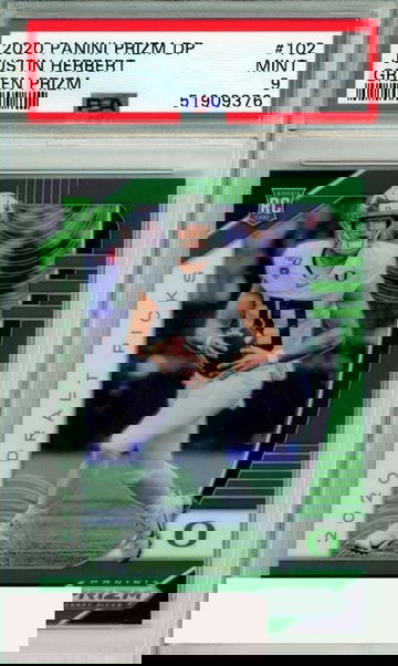 2020 PANINI PRIZM DP JUSTIN HERBERT #102 SILVER PRIZM ROOKIE CHARGERS PSA 9 MINT
