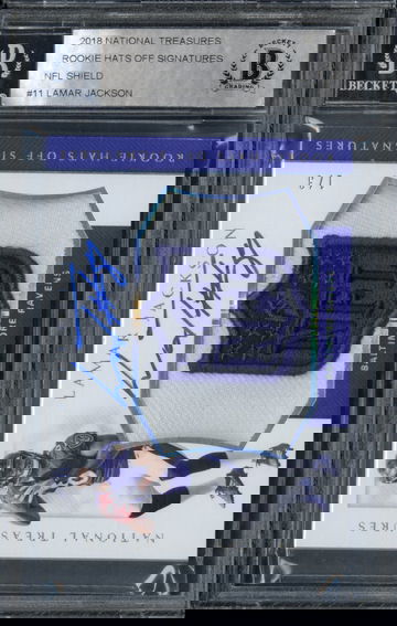 2018 National Treasures Lamar Jackson Rookie Hats Off Signatures NFL Shield /3