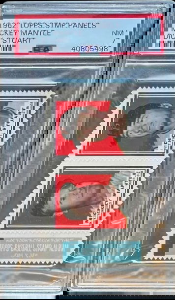 1962 TOPPS STAMP PANELS MICKEY MANTLE / DICK STUART PSA 7