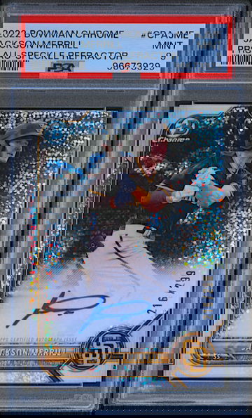 JACKSON MERRILL 2022 BOWMAN CHROME PROSPECTS AUTO SPECKLE /299 PSA 9 MINT