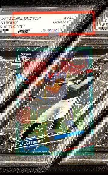 2023 Panini Donruss Optic  CJ Stroud  Rated Rookie  Green Velocity  PSA 10  Texans RC