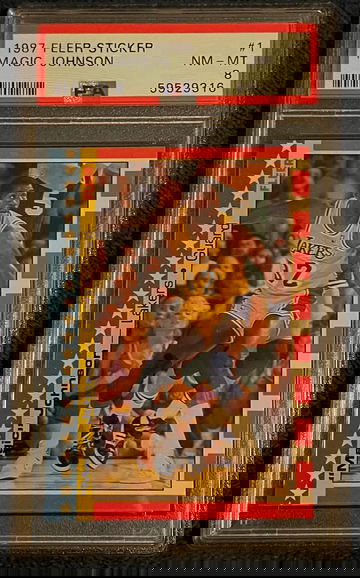 1987 Fleer Sticker Magic Johnson PSA 8