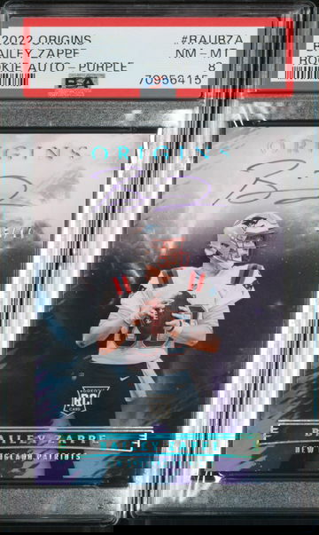 2022 Origins Rookie Autographs Bailey Zappe Purple #6/17 - PSA 8