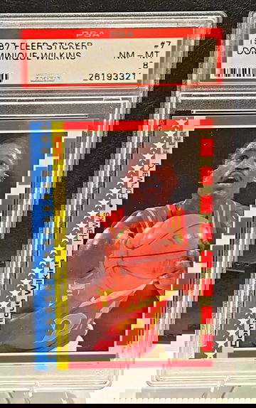 1987 FLEER STICKER  DOMINIQUE WILKINS #7  PSA 8  NM-MT  ATLANTA HAWKS  HOF