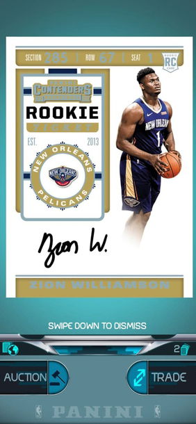 Zion Williamson RC 2019-20 Panini Contenders Rookie Ticket autograph (DIGITAL)