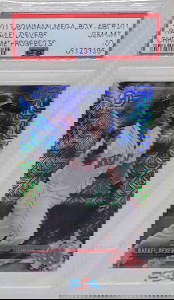 2017 BOWMAN MEGA BOX RAFAEL DEVERS CHROME REFRACTOR SP RC #BCP101 PSA 10 RED SOX