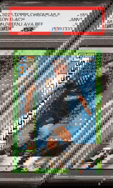 2022 Topps Chrome MLS Neon Green Lava Refractor Leon Flach #59 RC /99 PSA 9