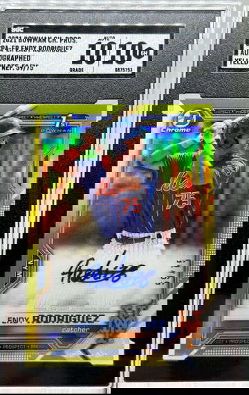 2021 Bowman Chrome Endy Rodriguez Yellow Refractor Auto #/75 Mets Pirates SGC 10/10