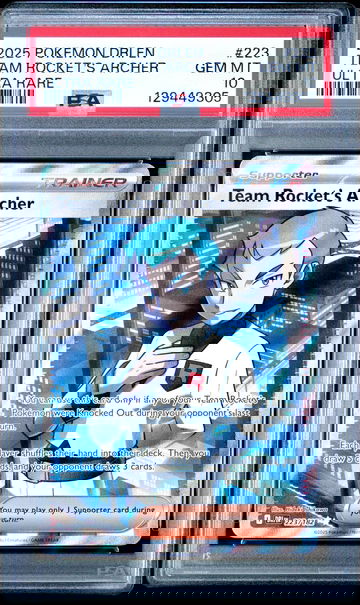 2025 Destined Rivals - Dri En - English Ultra Rare Holo Team Rocket's Archer #223 PSA 10